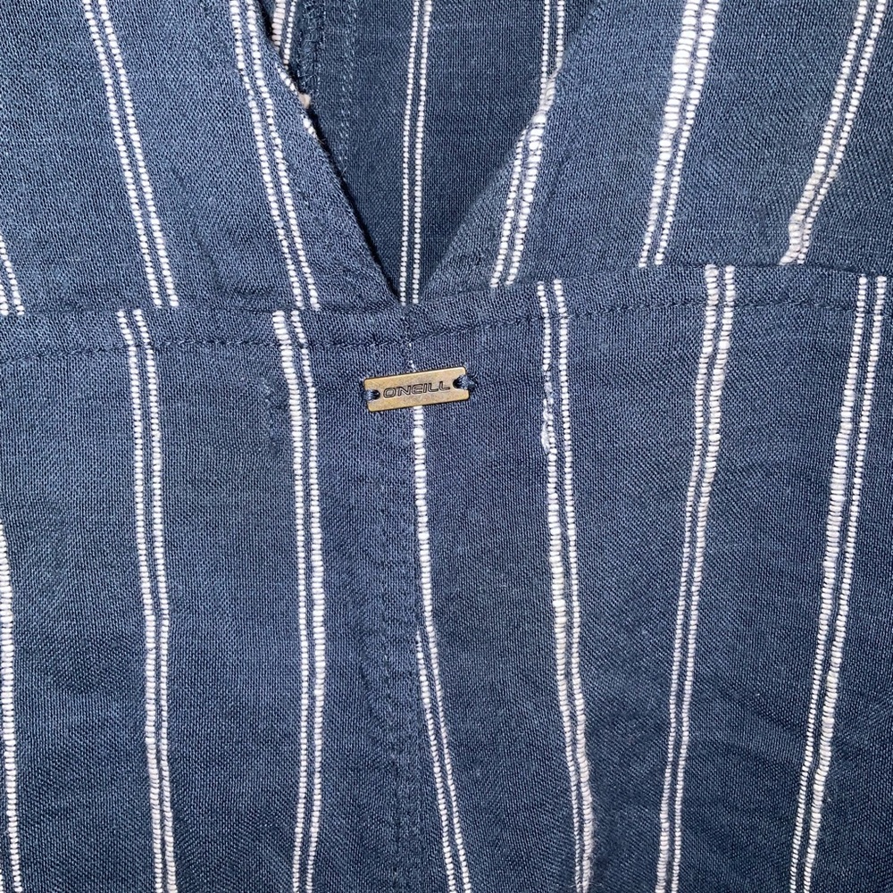 O’Neill Blue & White Stripe Woven Romper Overalls w/ Pockets | Size L - Picture 7 of 10